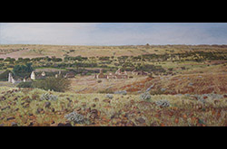 James Yuncken, Oodnadatta Track, South Australia's Outback, Peake Telegraph, 23rd May 2016, 65 x 140 cm, acrylic on canvas, 2017