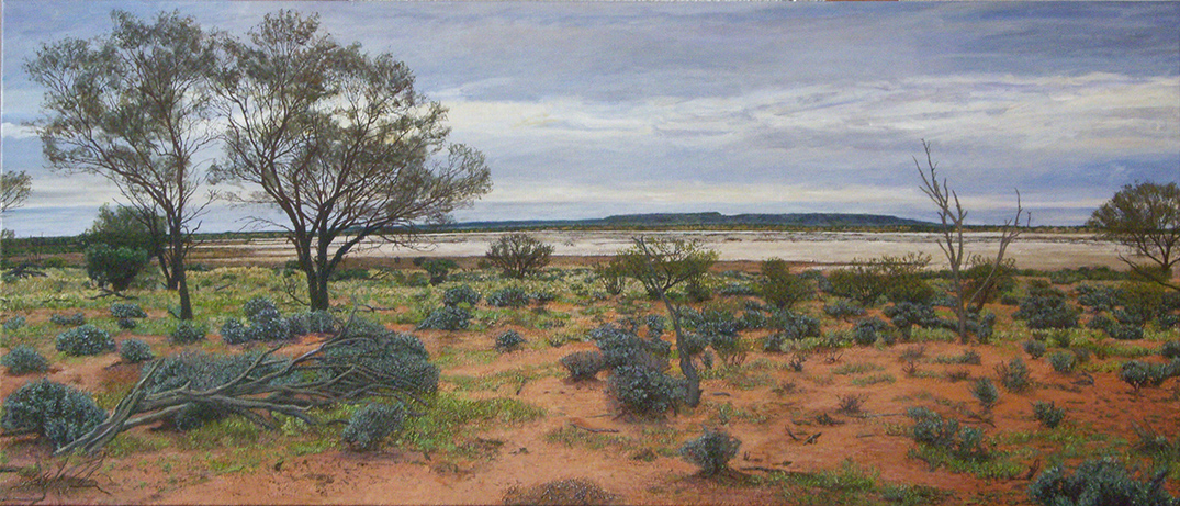James Yuncken, Oodnadatta Track, South Australia's Outback, Hamilton Station, 
		60 x 140 cm, acrylic on board, 2018