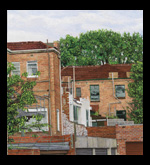James Yuncken Rear View of Flats, East Melbourne, evening of 25th January 2011, 50 x 47 cm, acrylic on board, 2013