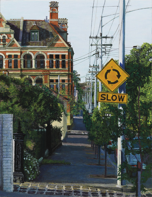 20131001 James Yuncken, Slow, Simpson St East Melbourne, afternoon of 29th November, 2010 - 58 x 45 cm, acrylic on board, 2014
