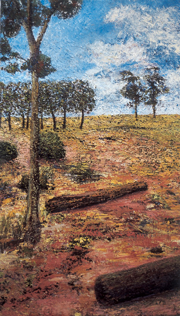 James Yuncken, Self-generated Landscape No 6: Windbreak - 66cm x 37.5 cm, oil on canvas, 2003