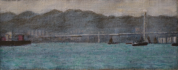 James Yuncken, Bridge, Hong Kong Harbour, 7 x 17.5 cm, acrylic on canvas, 2018