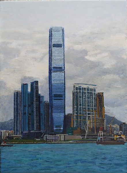 James Yuncken, ICC Building Hong Kong, 34 x 25 cm, acrylic on gesso board, 2019