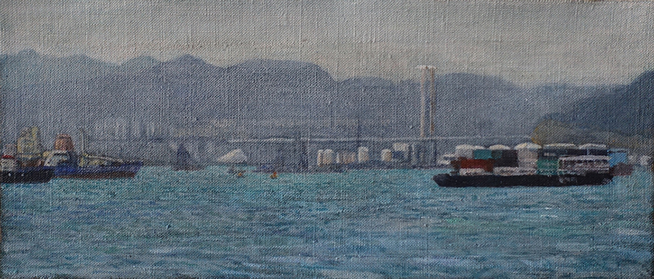 James Yuncken, Harbour View 1 Hong Kong Harbour, 12 x 28 cm, acrylic on canvas, 2019