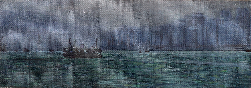 James Yuncken, Hong Kong Star Ferry, 9 x 25 cm, acrylic on canvas, 2019