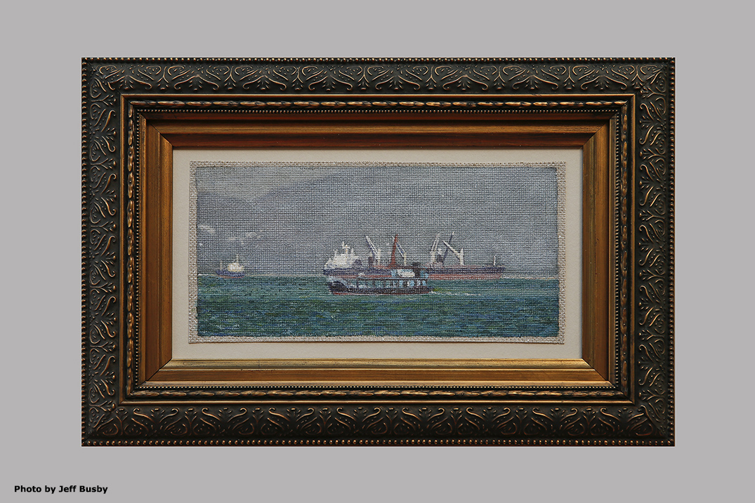 James Yuncken, Ships in a mist, 9 x 19 cm, acrylic on canvas, 2019