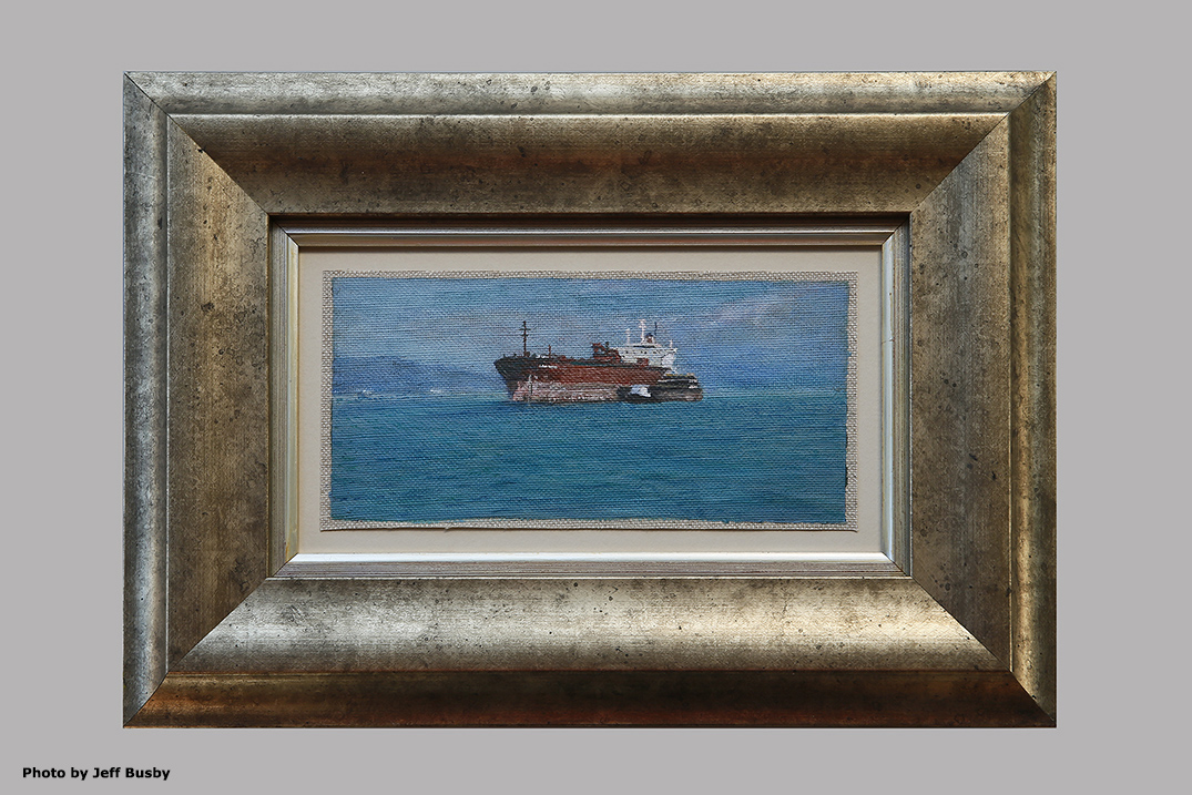James Yuncken, Cargo Ship, 10 x 21 cm, acrylic on canvas, 2019