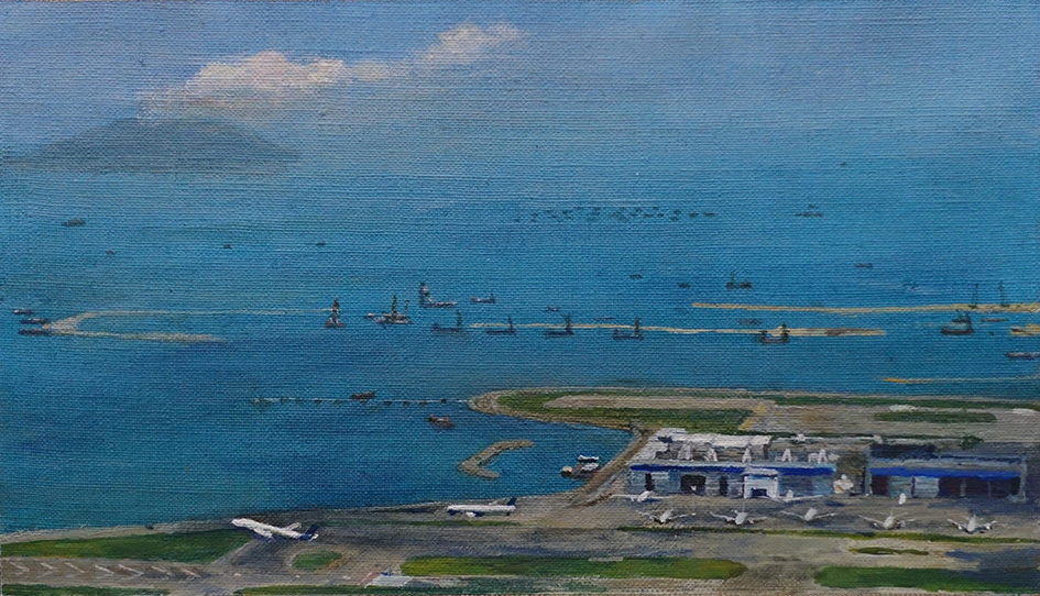 James Yuncken, Blue Vista 2, 16 x 28 cm, acrylic on canvas, 2020