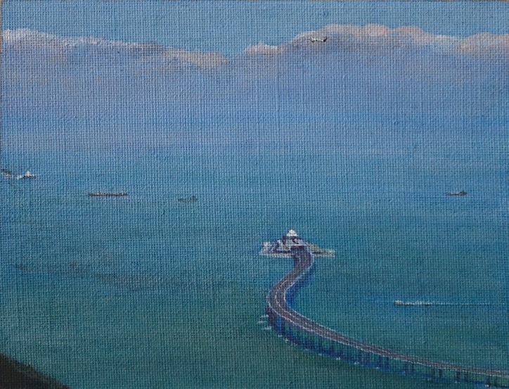 James Yuncken, Hong Kong-Macau Bridge 2, 16 x 21 cm, acrylic on canvas, 2020