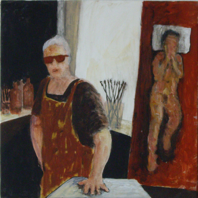James Yuncken, Funky Painter - 25 x 25 cm, acrylic, wax medium on gesso board, 2000
