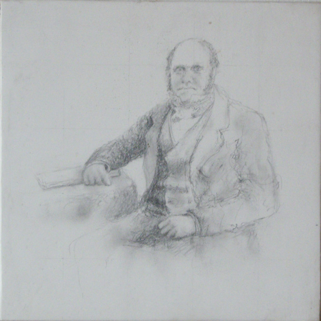 James Yuncken, Charles Darwin - 25 x 25 cm, pencil on gesso board, 2000