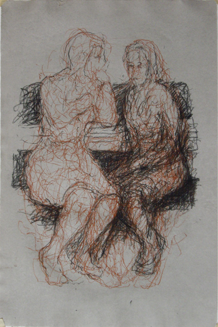 James Yuncken, Drawings from the Muse: Two women on a park bench - 57 x 37 cm, conte pencil on paper, 2000