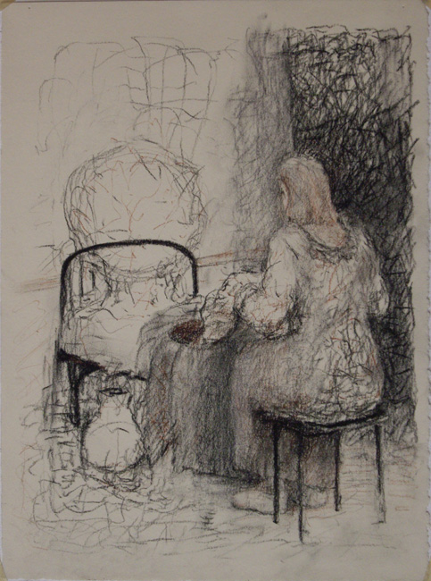 James Yuncken, Drawings from the Muse: Woman beside a bed - 38 x 28 cm, conte pencils on paper, 2000
