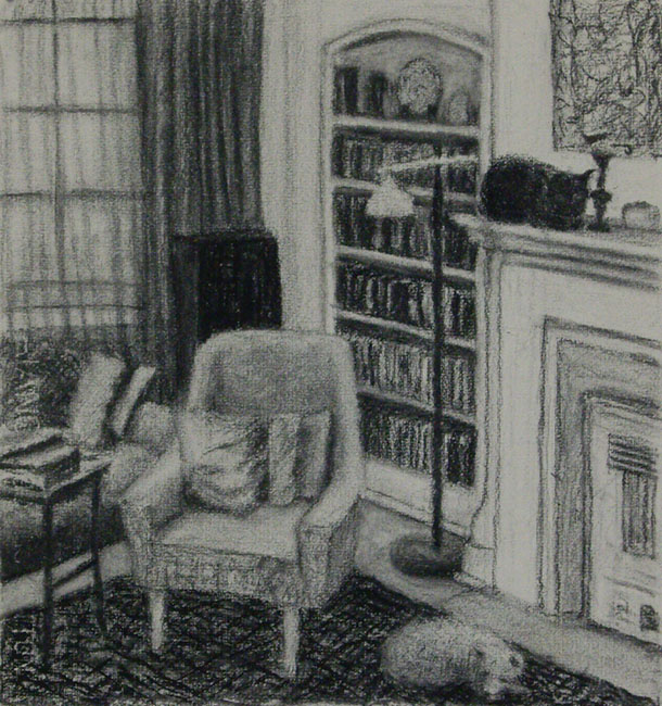 James Yuncken, The Drawing Room - 28 x 26 cm, charcoal on paper, 2015