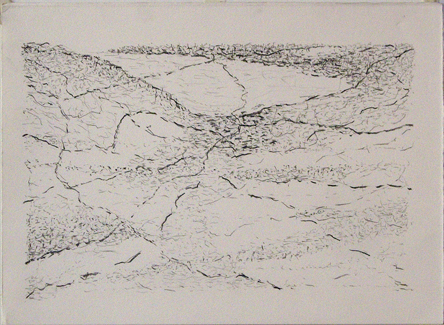 James Yuncken, Tracks across a landscape - 27.5 x 38.5 cm (paper), conte charcoal on paper, 2016
