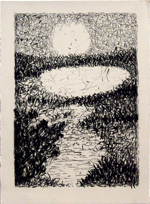 James Yuncken, Pond, moon rising - 38 x 28 cm (paper), conte & pitt charcoal on paper, 2016