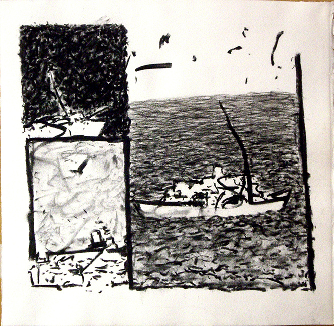 James Yuncken, Cartoon of ships - 36 x 37 cm, charcoal on paper, 2017