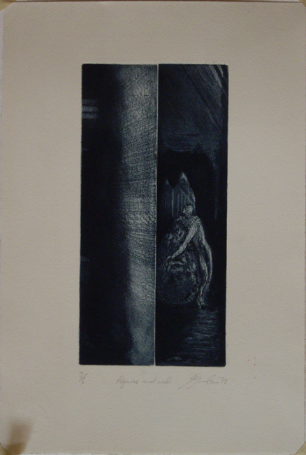 James Yuncken, Figures and Wall - Segments II - Edition of 6, etching on Hahnemuhle paper, 25 x 13 cm, 1992