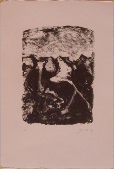 James Yuncken, Untitled - Landscape with figurative elements - Edition of 4, lithograph on BFK Rives paper, 
			33.5 x 24.5 cm (approx.), 1992